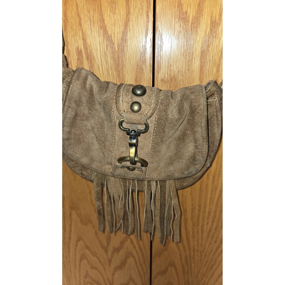 Brown Suede Leather Fringe Crossbody Bag G5561 Boho Western Small‎ Purse